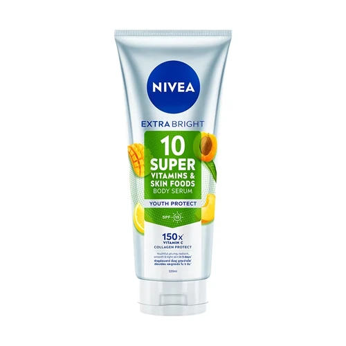 โลชั่นผิวขาว-NIVEA Extra Bright 10 Super Vitamins & Skin Foods Body Serum Youth Protect